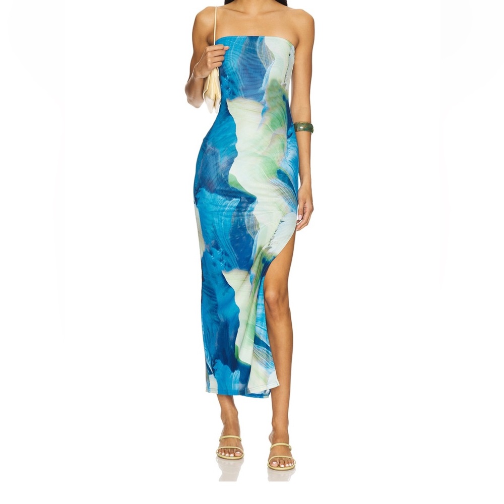 Blue and Green Strapless Maxi Dress